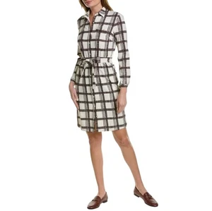 J.MCLAUGHLIN Kleid Catalina Strick Small creme braun kariert Kragen Knopf U457 - Bild 1 von 9