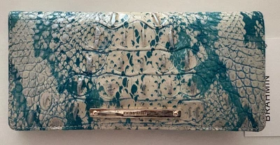 NUEVO CON ETIQUETAS BRAHMIN Ady Hipnotizado Melbourne Cuero Genuino Cartera Azul/Blanco Foto 1 de 4