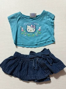 Build A Bear BAB Hello Kitty Shirt And Denim Skirt - Picture 1 of 4