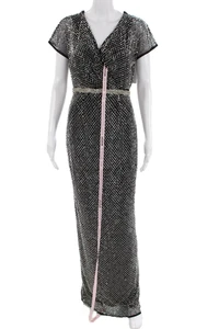 Mac Duggal Womens Back Zip Short Sleeve Crystal Beaded Dress Black Size 4 - Picture 1 of 7