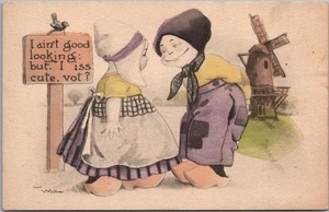 Artist-Signed WALL / Dutch Children Comic Postcard "I Ain't Good Looking--" 1912 - Picture 1 of 2