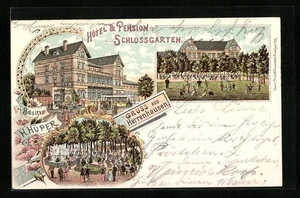 Lithographie Herrenhausen, Hotel & Pension Schlossgarten mit Gästen 1899  - Picture 1 of 2