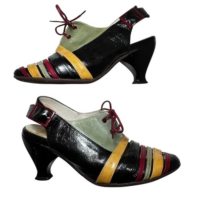John Fluevog Brooke 6.5 Multicolor Recorte Tacones Retro Mod Art Deco Foto 1 de 4