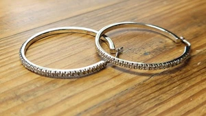 SUN .925 Sterling Silver Diamond Hoop Earrings - Picture 1 of 5