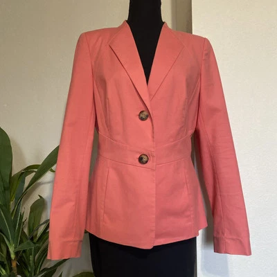 Lafayette 148 Spring Blazer Womens 10 Coral 2 Button Fitted Jacket Office Casual - Image 1 of 4