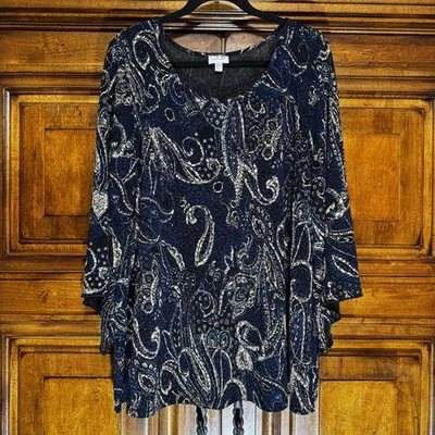 Blusa Avenue Top Mujer 22/24 Azul Marino Metálica Cachemira Manga Campana Elastizada Cómoda Foto 1 de 4