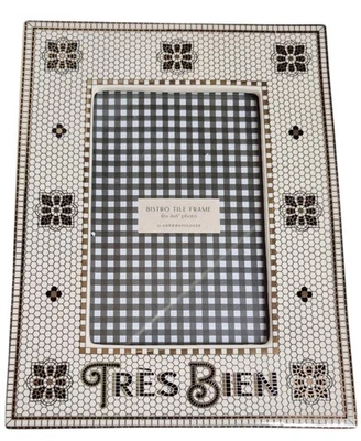 Marco de gres para azulejos Anthropologie The Bistro 4x6 patrón negro blanco 24 k nuevo Foto 1 de 4