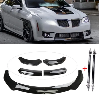 For Pontiac G8 GT GTO Front Bumper Lip Spoiler With Strut Rods Glossy Black Foto 1 de 4