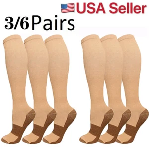 20-30mmHg Copper Compression Sleeve Socks Women men Running Nurses Flight Travel - Picture 1 of 12