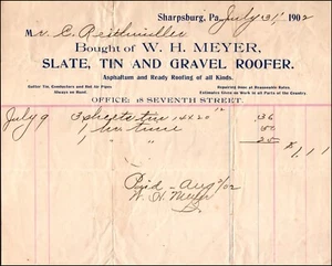1902 Sharpsburg PA Billhead W. H. Meyer techador de grava de estaño de pizarra 18 Seventh St.  - Imagen 1 de 2