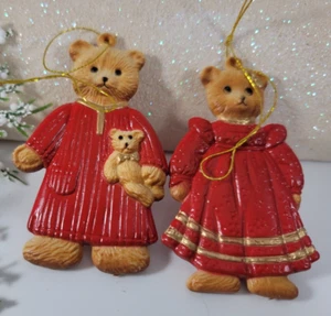 Vintage Mama Papa Bär in PJs Kunststoff Ornament Lot Teddybär so süß - Bild 1 von 6