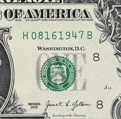 August 16th, 1947 Birthday Anniversary Fancy Serial Number Dollar: H 08161947 B - Image 1 of 3