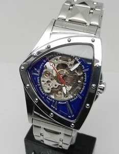 Men's Automatic Mechanical Triangle Ventura Skeleton Blue Dial Exhibition Back - Picture 1 of 12