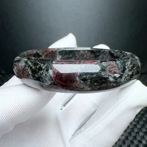 60.8mm Natural Red Garnet And Glaucophane Crystal Bangle Bracelet Handmade - Picture 1 of 6