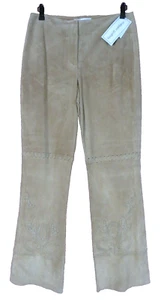 LTR0763- NWT MARGARET GODFREY Womens Genuine Suede Leather Pants Stitch Decor 8 - Picture 1 of 11