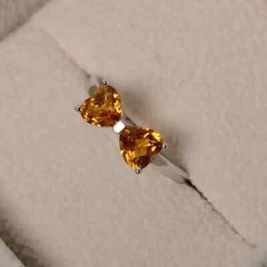 Orange Heart Simulated Citrine CZ Bow Tie Pattern Pure 950 Platinum Classic Ring - Picture 1 of 5