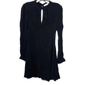 ASTR The Label Anita A-line Dress Womens S Black Split Neck Long Sleeve Keyhole - Picture 1 of 8