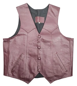 Men's Vintage Dark Red Leather Snap Front Vest Western Biker Size 40 Cowboy - Picture 1 of 7