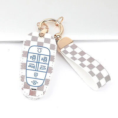 White Leather For 2020 2021 Hyundai Sonata Nexo 7 Buttons Key Fob Bag Cover Case - Image 1 of 4