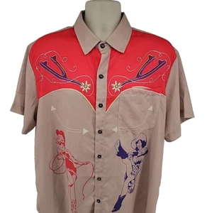 Boozelele Shirt Men's XL Western Pinup Cowgirl Short Sleeve Button Up - Picture 1 of 12