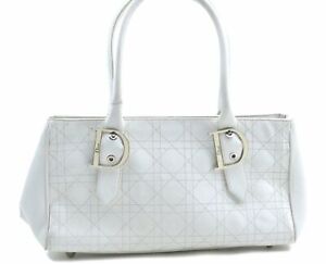 Authentic Christian Dior Cannage Leather Shoulder Hand Bag White CD G0617