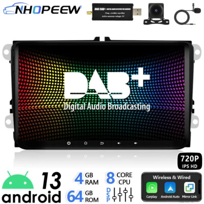 DAB+ 8Core 4+64G 9" Android Radio CarPlay Für VW Golf 5 6 Polo T5 Touran Passat - Bild 1 von 4