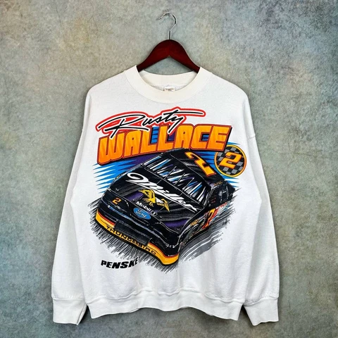 Vintage Nascar Rusty Wallace Sweatshirt L White Racing Crewneck #2 Cover