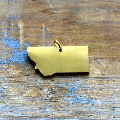 Montana State Charm - Colgante de acero inoxidable enchapado en oro de 24k cepillado - Mínimo Foto 1 de 3