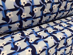 Heavyweight Moss Crepe Dress Fabric, P/m - Geometrical Floral Print - Blue - Picture 1 of 4