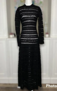 1970s Crocheted Black Maxi Dress Bergdorf Goodman Boho Size 8 - Picture 1 of 12