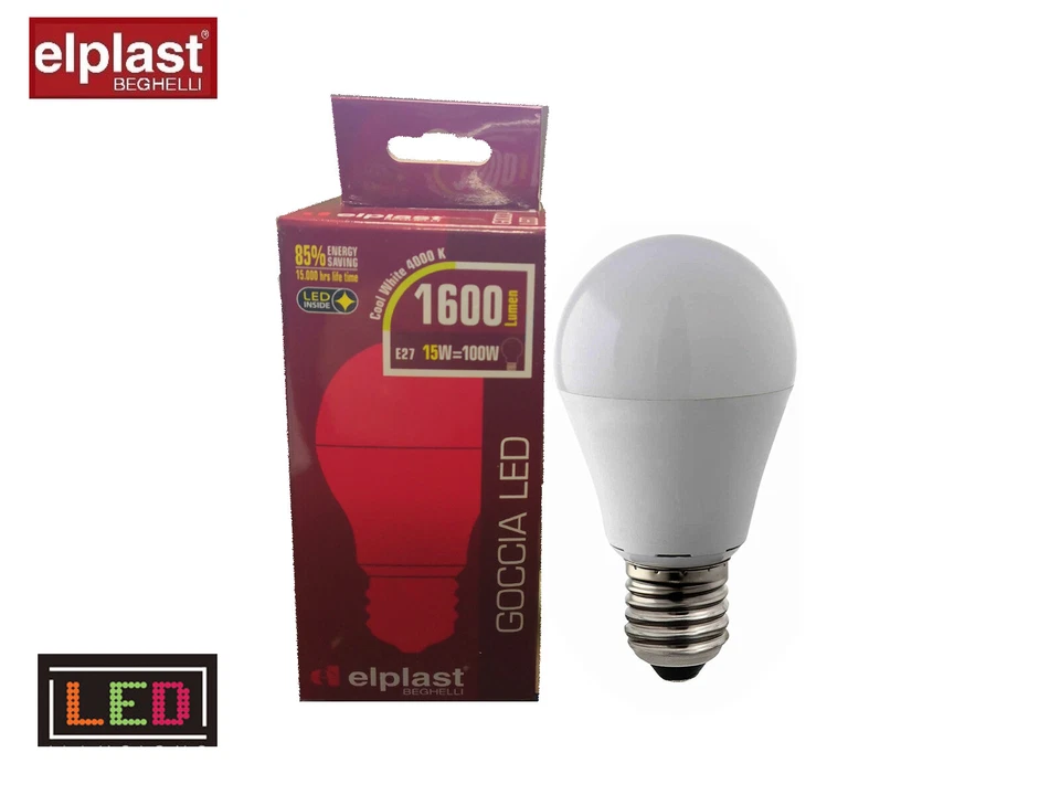 10 LAMPADINE LED E27 15W ELPLAST BEGHELLI BULBO LAMPADINA LAMPADA KIT GOCCIA - Immagine 1 di 1