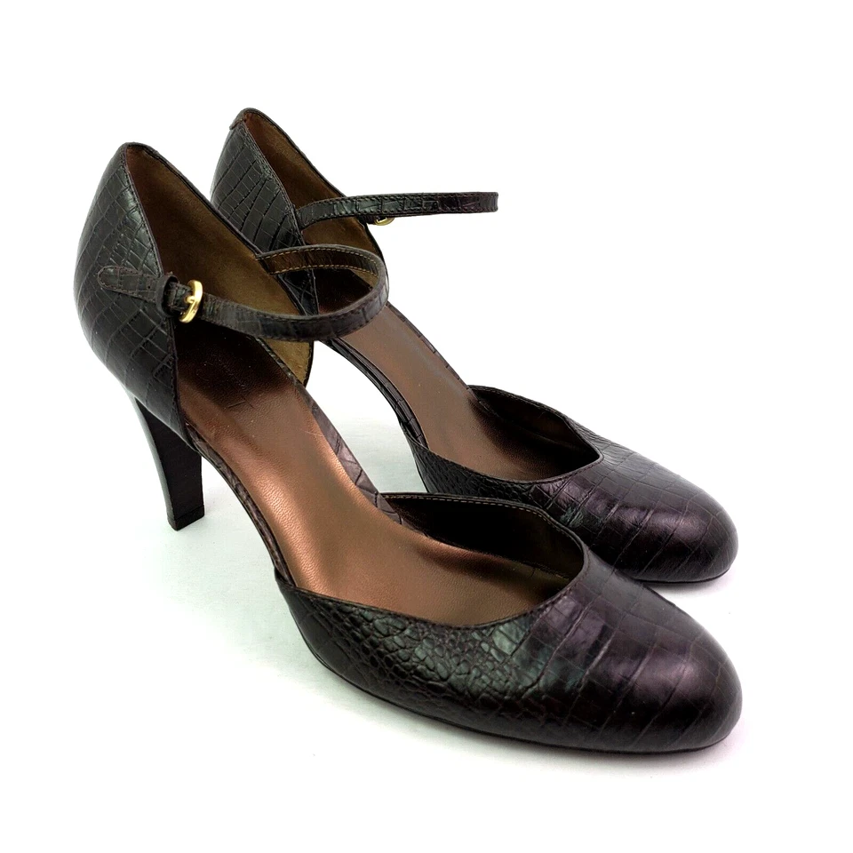 Zapatos de tacón Ann Taylor Loft para mujer talla 9,5 de cuero marrón con estampado de cocodrilo de 3,5" Foto 1 de 4