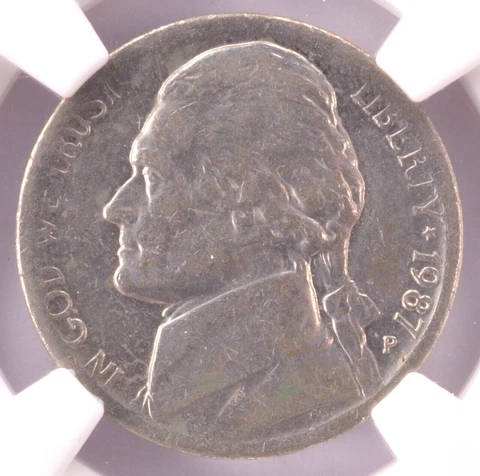 NGC 5c 1987-P Jefferson Nickel Struck on Clad Planchet Stock AU58 Cover