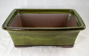 12" rechteckige moosgrün glasierte Kakteen & Sukkulenten, Bonsai Pflanzgefäß - Topf/Set - Bild 1 von 9