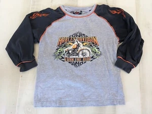 Harley Davidson Gary Black Earn the Ride Kids T-shirt Size 5 Embroidered Flames - Picture 1 of 9