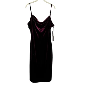 1. State Womens Velvet Slip Dress XL Midi Dark Wine Draped Neck Spaghetti Straps - Picture 1 of 7