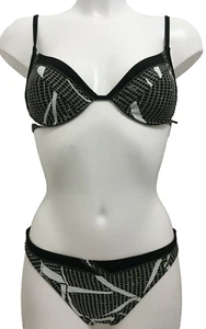 Gottex Black & White Underwired Plunge Bikini UK Size 12 No Padding RRP £120 - Picture 1 of 12