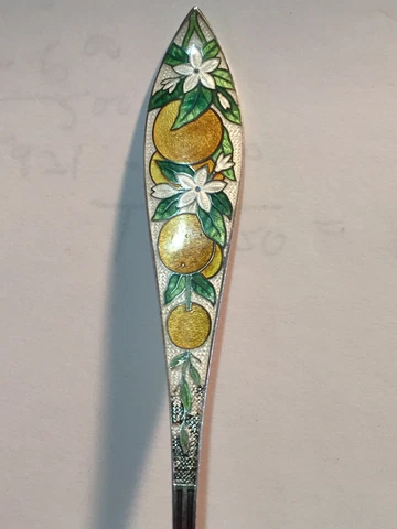 Vintage Sterling Tampa Florida Souvenir Spoon With Enamel Oranges Cover