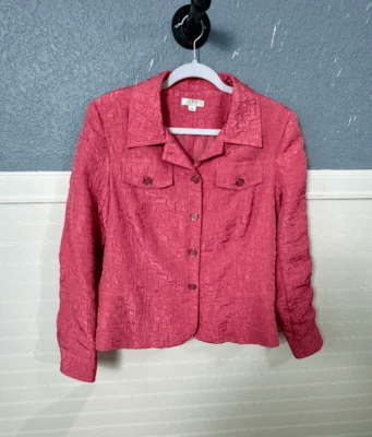 Erin London Women’s Long Sleeve Textured Front Button Down Jacket Pink - Image 1 of 4