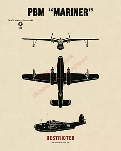 Zweiter Weltkrieg USA Martin PBM Seemann Patrouille Bomber Flugzeug Erkennungsplakat V-1 - Bild 1 von 7