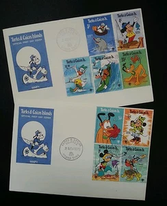 *FREE SHIP Turks & Caicos Islands Walt Disney Cartoon 1979 Animation (FDC pair) - Picture 1 of 5