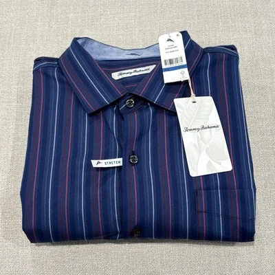 Tommy Bahama Men's XL “Downtown Dobby” Blue Stripe Stretch SILK Blend NWT $148 - Image 1 of 4