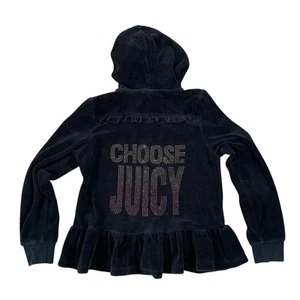 Juicy Couture Girls Black Velour Velvet Hoodie Jacket Size 7 Jeweled Y2K Stones - Picture 1 of 10