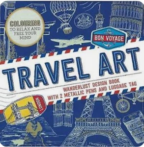 NEW BOX ~ TRAVEL ART DESIGN book with 2 Metallic pens & LUGGAGE TAG to COLOUR - Picture 1 of 1