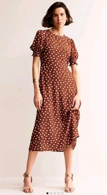 BODEN Corinne Midi Tea Dress Burnt Henna Abstract Dot UK 14L PRELOVED  A1  - Image 1 of 4