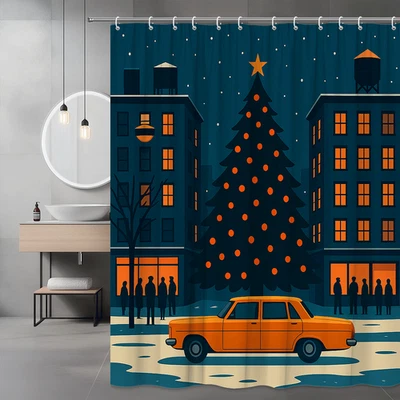 圣诞树浴帘带橙色圆点及夜景 — 第 1/4 张图片