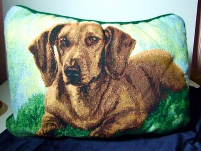 Dachshund Dog Throw Pillow Tapestry Material 18"x12" by Linda  Picken signed - Image 1 of 3