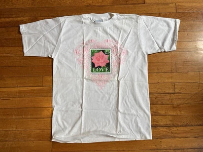 Camisa estampada rosa amor vintage USPS para mujer grande puntada única brillante 1990 Foto 1 de 4