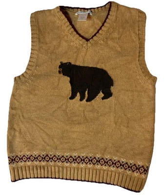 Janie and Jack Brown Holiday Bear Sweater Vest Ribbed Knit Boys Size 6 - Image 1 of 4