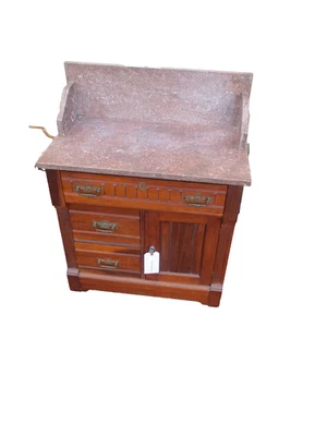 61939  Marble Top Victorian Washstand Dresser Chest Nightstand - Image 1 of 4